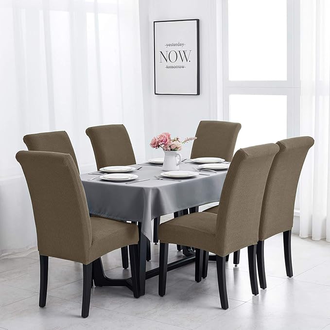Joccun Chair Covers for Dining Room Set of 2, Dining Chair Slipcovers Stretch Dining Room Chair Covers Seat Protector,Washable Parsons Chair Cover for Home,Hotel,Banquet(Fossil,2 Pack)-Ruum Studio Home