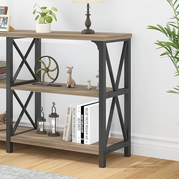 LVB Rustic Console Table, Wood Metal Entryway Table Behind Couch, Industrial Sofa Table with 3 Tier Storage Shelf, Modern Wooden Foyer Hallway Table for Entry Living Room Bedroom, Rustic Oak, 47 Inch-Ruum Studio Home