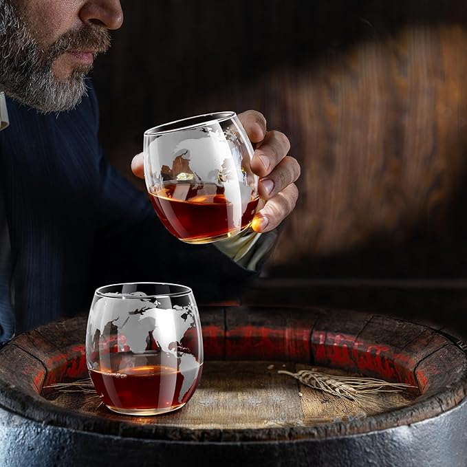 Whiskey Glass for Men, Whiskey Globe Glass for Liquor, Bourbon, Vodka, Cocktails, Scotch liquor Father's Day Anniversary Unique Gifts - 310ml Gifts for Men, 2 pcs-Ruum Studio Home