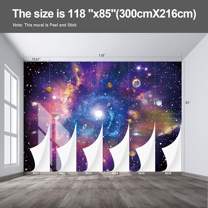 Planet Wall murals Peel and Stick Galaxy Wallpaper for Bedroom Nursery Room - 85"x118"-Ruum Studio Home