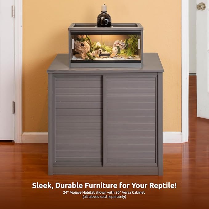 New Age Pet ECOFLEX 24-Inch Mojave Reptile Lounge in Grey - Durable Wood Plastic Composite Habitat with Ventilated Side Panels, Removable Sliding Glass Doors, and Mesh Screen Top-Ruum Studio Home