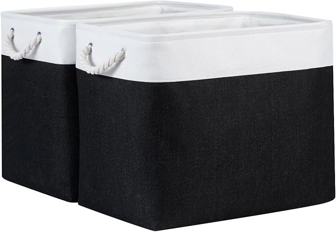 Bidtakay Baskets Extra Large Storage Bins for Clothes Set of 2 Black Baskets for Organizing Fabric Bins 17x12x15 In Tall Baskets with Handles Decorative Basket for Home Organiztion Dog Toy Baskets-Ruum Studio Home