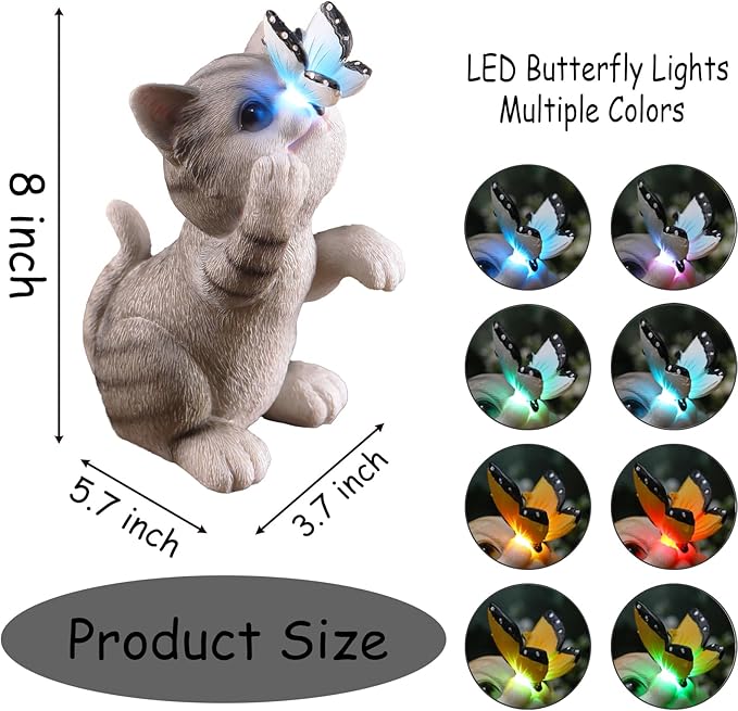 Solar Cat Outdoor Figurines Garden Decor with Butterfly Cat Statue Light for Lawn Ornaments Porch Patio Balcony Yard Decorations Outdoor Birthday Gifts for Women Grandma Mother’s Day-Ruum Studio Home