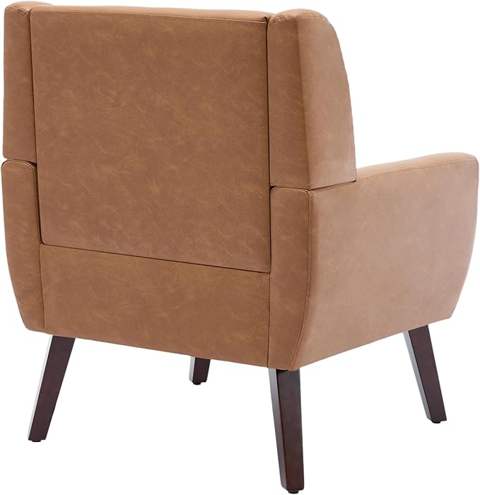 UIXE Faux Leather Accent Chair, Modern Arm Club Chair Upholstered Armchair for Living Room, Comfy Single Sofa Seats Button Tufted Reading Seating, Brown-Ruum Studio Home