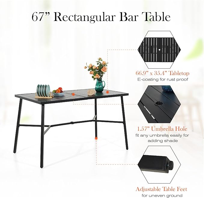 Sophia & William Outdoor Bar Set, Patio Bar Table and Chairs Set, Bar Height Patio Set - 4 x Swivel Bar Chairs(Brown), 1 x Rectangular Bar Table(Black)-Ruum Studio Home