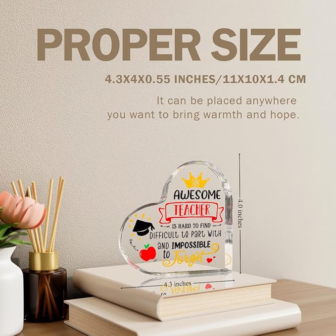 Teachers Day Graduation Season Opening Season Gifts Teacher Gifts Teacher Appreciation Gifts Best Teacher Gifts for Women Acrylic Heart for Her Coworker Friend Principal Educator Birthday Christmas-Ruum Studio Home