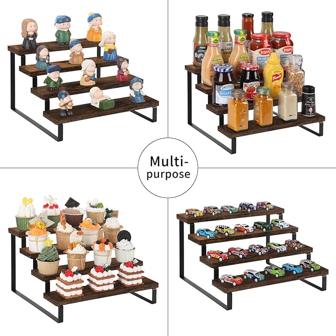 YINMIT Wooden Display Riser Stand, Tiered Perfume and Cologne Organizer Stand, 4 Tier Spice Rack Organizer, Rustic Display Shelf for Candles (4 Tier, 2 Pack)-Ruum Studio Home