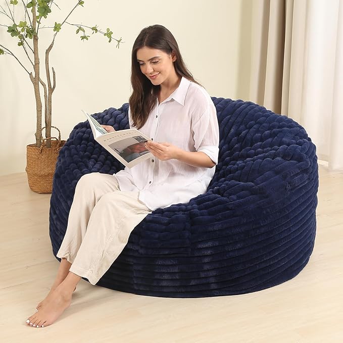 4FT Memory Foam Bean Bag Chair for Adults/Teens, Bean Bag Sofa with Fluffy Removable Cover, for Living Room Bedroom, Blue-Ruum Studio Home