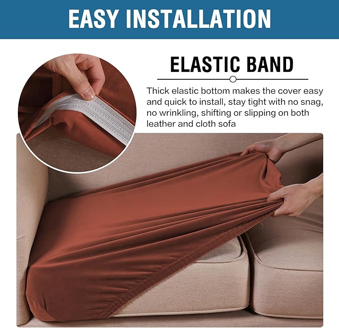 H.VERSAILTEX Velvet Stretch Couch Cushion Cover Plush Cushion Slipcover for Chair Loveseat Sofa Cushion Furniture Protector Seat Cushion Sofa Cover (3 Piece Sofa Cushion Covers, Rust)-Ruum Studio Home