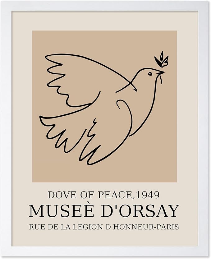 Poster Master Vintage Poster - Retro Minimalist Print - Gift for Artist, Friend - Dove Of Peace, Line Drawing, Sketch, Abstract - Wall Decor for Living Room, Bedroom, 16x20 White Framed-Ruum Studio Home