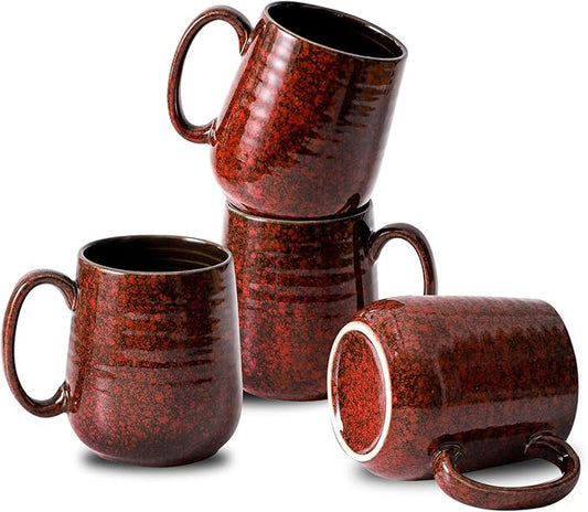 Hasense Red Coffee Mugs Set of 4, 12 oz Coffee Cups Ceramic, Latte Mug with Large Handle for Coffee, Tea, Milk and Chocolate,Easy Hold & Clean, Dishwasher & Microwave Safe-Ruum Studio Home