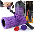 5 in 1 Foam Roller Set for Deep Tissue Muscle Massage, High Density Trigger Point Fitness Patented Exercise Foam Roller, Massage Roller, Massage Ball, Resistance Band, for Whole Body(Purple)-Ruum Studio Home