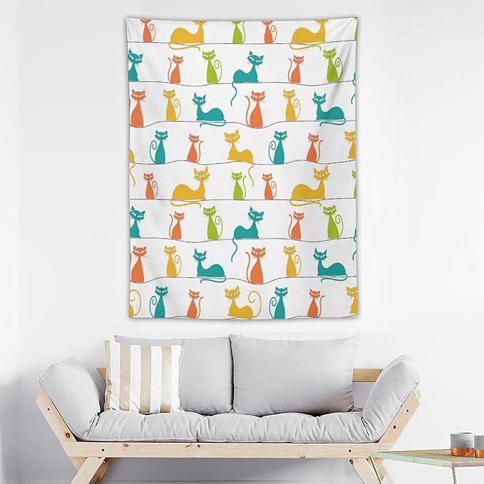 ICMOLYYENLO Boho Medieval Cat Tapestry, Abstract Atomic Starburst Geometric Aesthetic Art Wall Hanging For Bedroom Living Room Dormitory 50x60 Inches-Ruum Studio Home