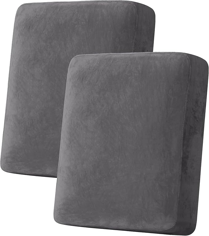H.VERSAILTEX Velvet Stretch Couch Cushion Cover Plush Cushion Slipcover for Chair Loveseat Sofa Cushion Furniture Protector Seat Cushion Sofa Cover (2 Piece Medium Sofa Cushion Covers, Grey)-Ruum Studio Home