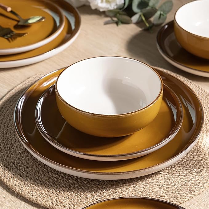 GBHOME Ceramic Dinnerware Sets, 18 Pieces Stoneware Dinnerware Set, Plates and Bowls Sets, Dishwasher & Microwave Safe,Dishes Set | Service for 6-Ruum Studio Home