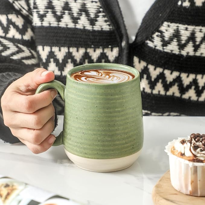 Hasense Porcelain Coffee Mugs Set of 6, 15 Ounce Large Ceramic Coffee Cups Set with Handle for Latte, Tea, Cocoa and Hot Chocolate, Green Coffee Mugs for Men and Women, Microwave Safe-Ruum Studio Home