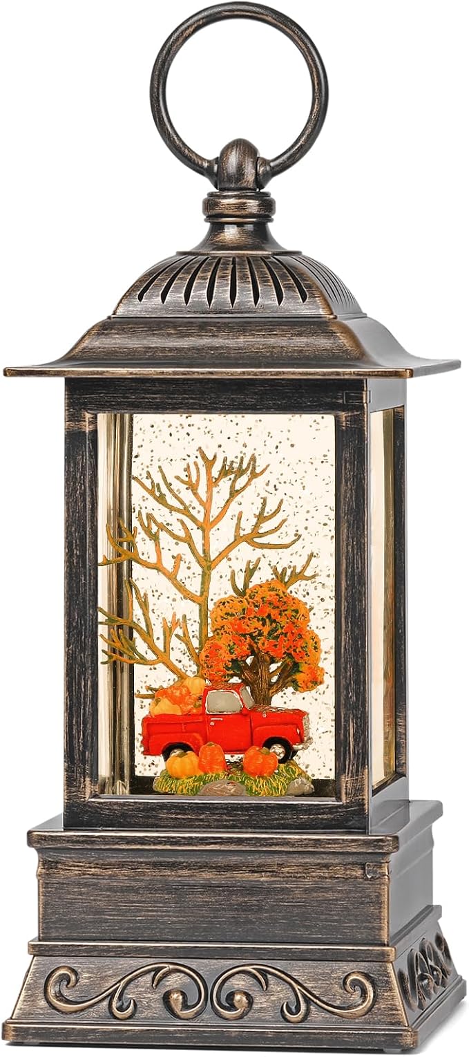 Fall Snow Globe Red Truck Lantern, Glitter Lighted Snow Globes Fall Decorations for Home, Light Up Snowglobe Fall Décor-Ruum Studio Home