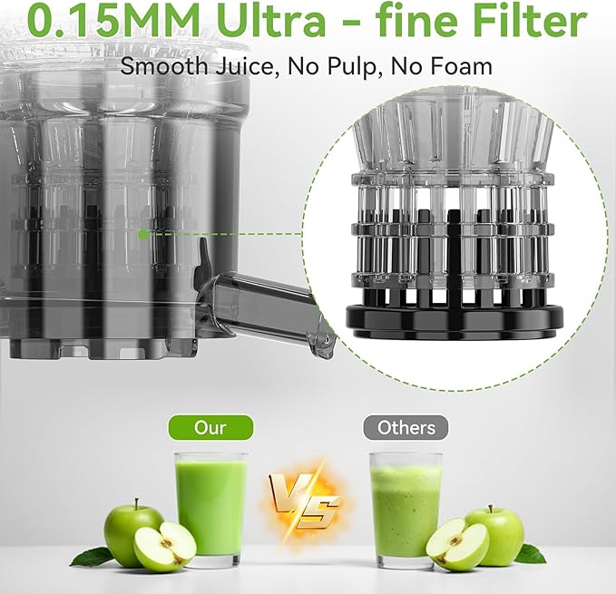 Cold Press Juicer - 5.3" Large Feed Chute Juicer Machines for Whole Vegetables & Fruits, 99% High Juice Yield, Quiet & Easy to Clean Slow Masticating Juicer, BPA-Free, Preserves More Nutrients (Black)-Ruum Studio Home