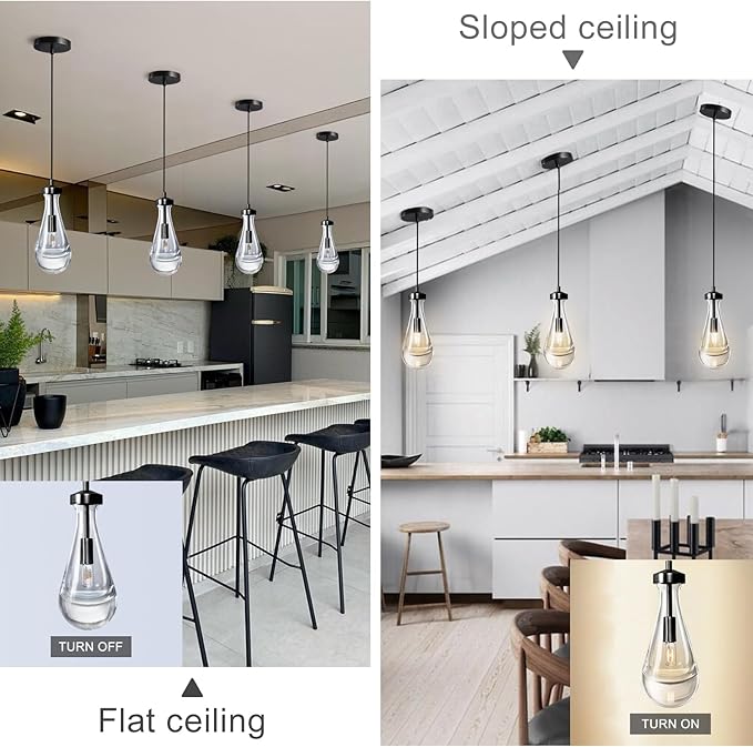Modern Raindrop Pendant Lights Set of 3, Pendant Lights Kitchen Island 3 Pack, Matte Black Pendant Lights for Bedroom Bathroom, Chandelier for Living Room Hallway, Bulb Included-Ruum Studio Home