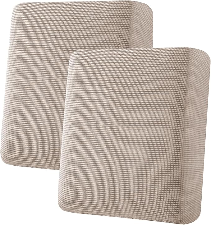 H.VERSAILTEX Super Stretch Individual Seat Cushion Covers Sofa Covers Couch Cushion Covers Slipcover Sets Thick Jacquard Textured Twill Fabric (2 Piece Medium Sofa Cushion Covers, Sand)-Ruum Studio Home