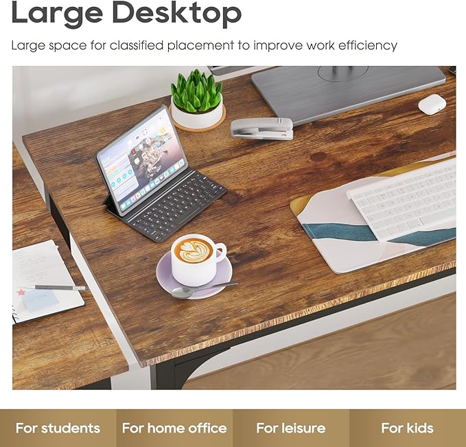 PayLessHere | 39 Inch Computer Desk | Brown | Office Desk with Metal Frame, Adjustable Feet | Water-Resistant, Scratchproof Surface | Sturdy Writing Table for Home Office or Study | Pack of 2-Ruum Studio Home
