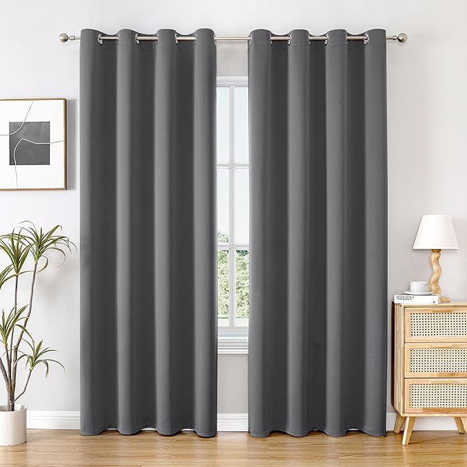 ChrisDowa Blackout Curtains 108 inches Long for Bedroom - 2 Panels Set Grommet Thermal Insulated Room Darkening Curtains for Living Room (Grey, 52 x 108 Inch)-Ruum Studio Home