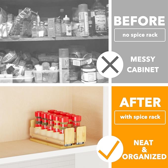 SpaceAid Bamboo Pull Out Spice Rack Organizer for Cabinet, Heavy Duty Slide Out Seasoning Kitchen Pantry Sliding Vertical Organization, 5.1" Wide, 2 Drawers(2" Wide), 1-Tier, Natural-Ruum Studio Home
