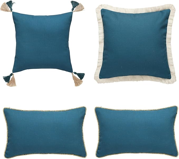 patdrea Designer Throw Pillow Covers Set of 4,French Vintage Blue Linen with Floral Collection Pattern Pillow Cover,Decorative Rectangle and Square Pillowcases Cushion for Bed Living Room Outdoor-Ruum Studio Home