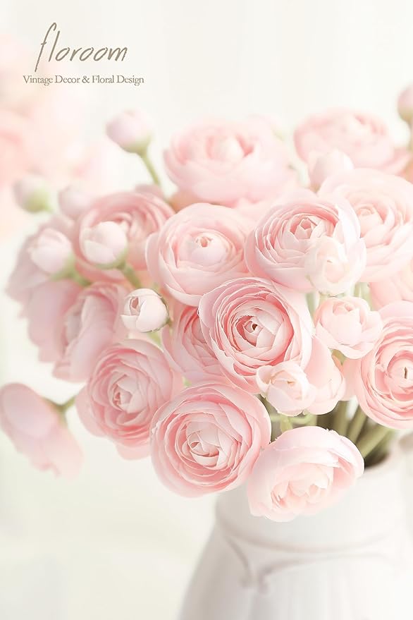 Floroom Ranunculus Artificial Flowers 18 Pcs Blush Faux Silk Mini Ranunculus Bulk Fake Wedding Filler Flowers for DIY Pink Bouquets, Centerpieces, Bridal Shower Decorations & Arrangements-Ruum Studio Home
