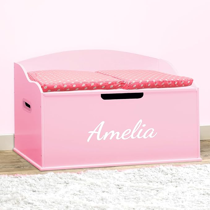 DIBSIES Personalized Creative Wonders Toy Box, Signature Series for Girls, 30 x 19.25 x 18 inches, Soft-Close Lid (Pink)-Ruum Studio Home