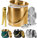 Ice Bucket, Gold Ice Bucket 3L with Silicone Sealing Ring Double-Wall Vacuum Insulation Champagne Buckets with Filter Layer Ice Tongs Ice Scoop (Gold, 3 L)-Ruum Studio Home