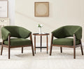 Mid-Century Modern Accent Chairs Set of 2, Comfy Barrel Armchairs with Wide Seat, Upholstered Lounge Chairs with Walnut Wood Legs for Living Room/Bedroom/Reading Corner, Linen Fabric, Deep Green-Ruum Studio Home