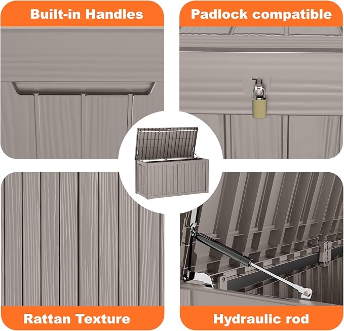 150 Gallon Resin Deck Box, Lockable Patio Outdoor Storage Box for Furniture, Garden Tools and Tools Storage, Waterproof Outside Storage Boxes - Grey-Ruum Studio Home