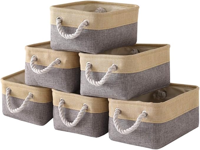 TheWarmHome Storage Baskets for Organizing - 11.8x7.8x5.2 inch Small 6 Pack Storage Bins for Shelve, Farbic Storage cubes Organizer for Baby Toys Nursery (Gold & Grey)-Ruum Studio Home