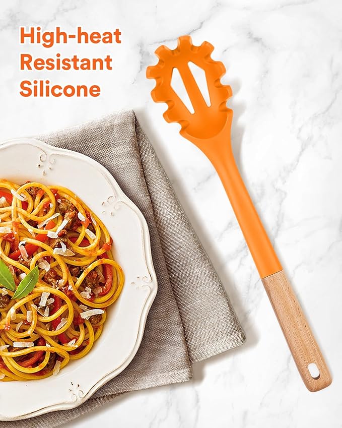 Silicone Pasta Fork, Kitchen Heat Resistant Noodle Spoon Server, BPA Free Spaghetti Strainer,12.8 inch (ORANGE)-Ruum Studio Home