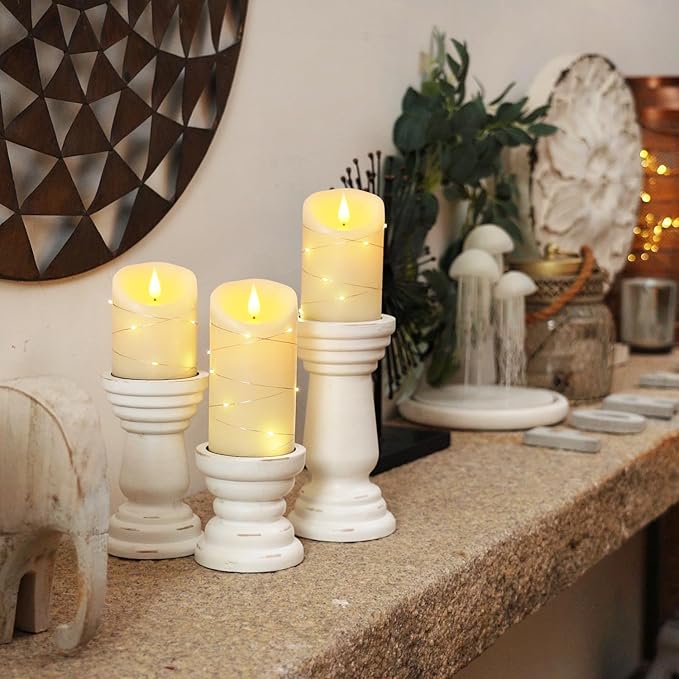 Homemory Flameless Candles with String Lights, 3 Pack Embedded Fairy String Lights LED Candles, Electric Flickering Candles with Remote Control and Timer, Real Wax, Ivory White-Ruum Studio Home