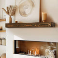48x8x3 Fireplace Mantel - Handcrafted Hollow Rustic Solid Wood Wall Mounted Floating Shelf with Invisible Heavy Duty Wood Bracket (Weathered Brown)-Ruum Studio Home