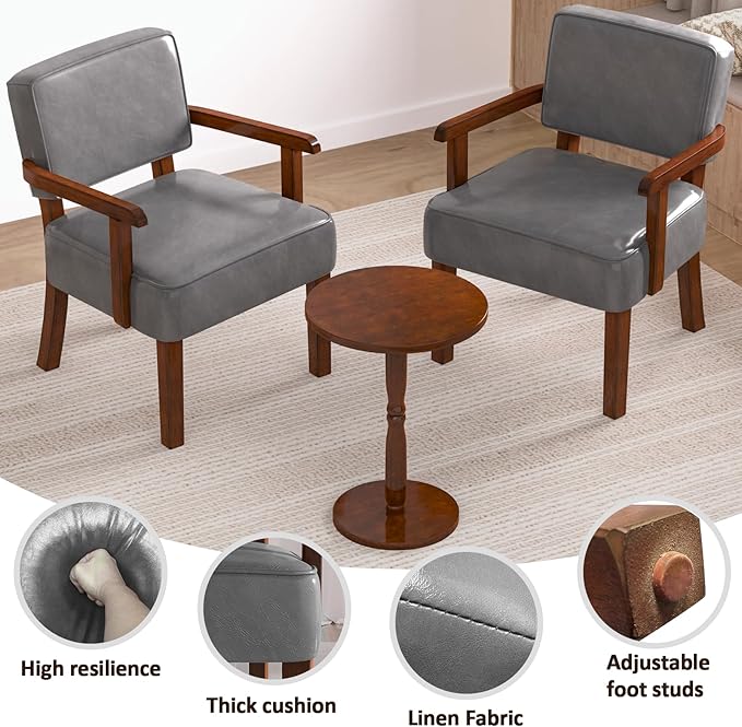 Accent Chair, PU Leather Oversized Living Room Chairs with Soft Seat and Armrests, Armchair for Bedroom, Dinning, Reading and Waiting Rooms (Leather Gray)-Ruum Studio Home