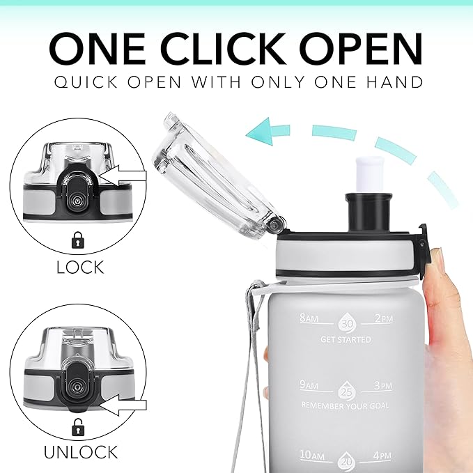 32oz Motivational Water Bottles with Time Marker & Fruit Strainer, Transparent Gradient Color Water Bottle with Times to Drink, Leakproof & BPA Free, Reusable Bottle with Strap (No Straw)-Ruum Studio Home