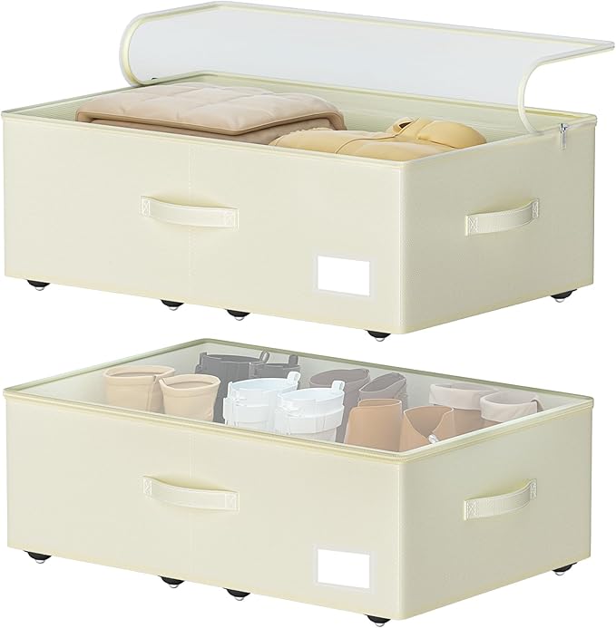 Under Bed Storage with Wheels, No Assemble Required 10 inches height Under Bed Storage bins,Large capacity Rolling Under bed Shoe Storage containers，dorm under bed storage drawers-Ruum Studio Home