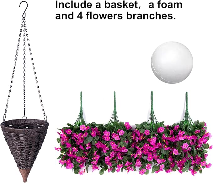 Artificial Fake Hanging Flowers Plants Baskets for Outdoor Fall Decoration, Faux Silk Fuchsia Daisy Mums Trailing Orchid UV Resistant for Home Outside Porch Garden Yard Patio Decor-Ruum Studio Home