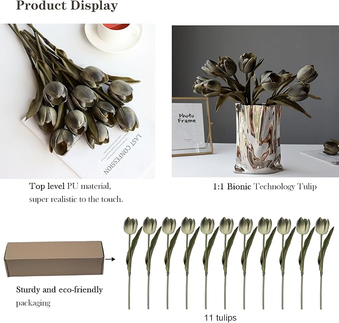 Buart Black-Coffee Flowers Artificial Luxury Big Tulip Valentine's Day Mother's Day Easter Home Kitchen Wedding Decorations(11pcs)-Ruum Studio Home
