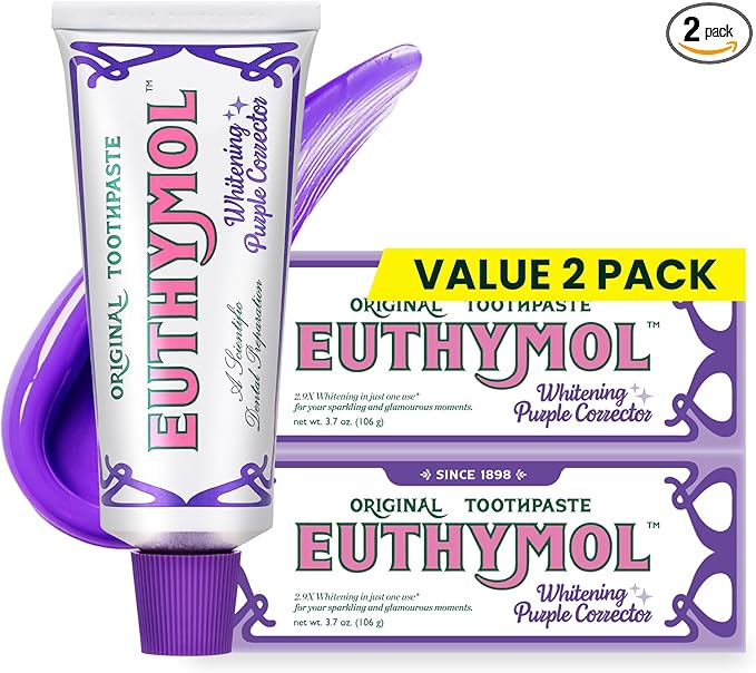 Euthymol Purple Whitening Toothpaste – for Yellow & Sensitive Teeth | Violet Tone-Up Formula, Instantly Brightens, 24H Stain Defense, Long-Lasting Fresh Breath (Pack of 2)-Ruum Studio Home