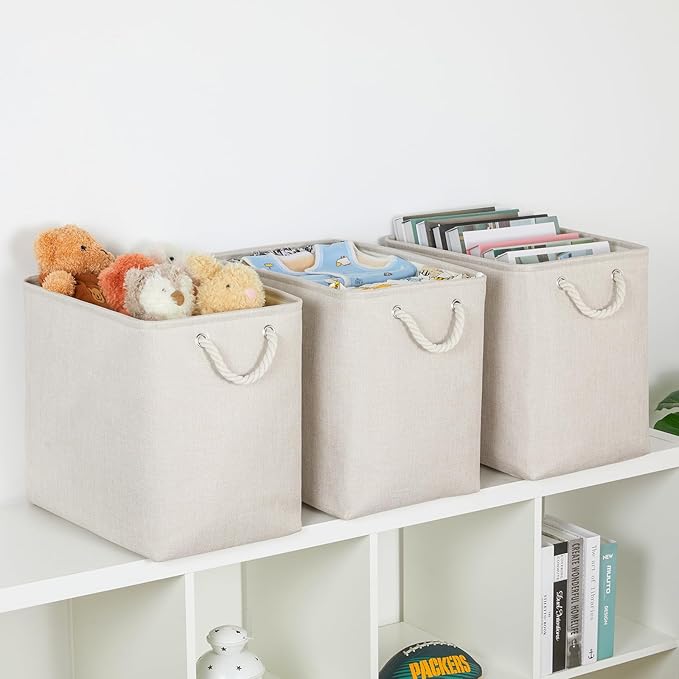 Bidtakay Extra Large Storage Baskets for Organizing Clothes Storage Bins 3 Pack Fabric Storage Bins for Shelves Linen Collapsible Organizer for Closet-Light Biege-Ruum Studio Home
