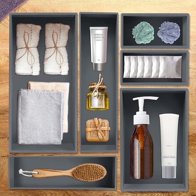 Bamboo Drawer Organizer - Kitchen Utensil Organizer Silverware Tray Cutlery Holder，Office Desk Supplies and Accessories,8.9 * 5.9 * 2.6,Grey-Ruum Studio Home
