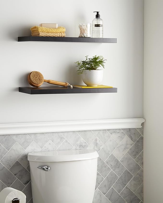 BAYKA Floating Shelves for Wall, 22.5" Wall Mounted Rustic Wood Shelves for Bathroom, Bedroom, Living Room, Kitchen, Office, Hanging Shelf for Books/Storage/Room Decor Capacity (Black, Set of 2)-Ruum Studio Home