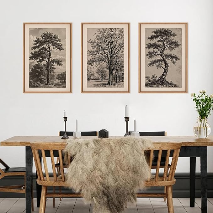 HPINUB Vintage Sketch Tree Framed Canvas Wall Art Set,Modern Nature Botanical Wall Decor, Antique Wilderness Tree Artwork,Minimalist Neutral Art Prints for Living Room,Bedroom,Farmhouse-16 x24 x3-Ruum Studio Home