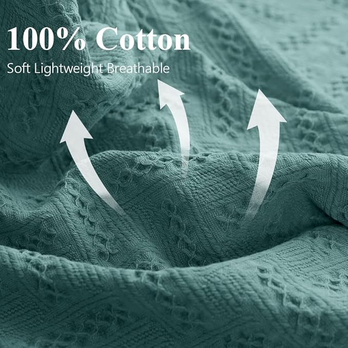 Simple&Opulence 100% Cotton Throw Blanket for Bed, Couch, Boho Luxury Geometric Knit Woven Blanket with Tassels Soft Lightweight Cozy Breathable, Vintage Farmhouse Decoration for All-Season(Green)-Ruum Studio Home