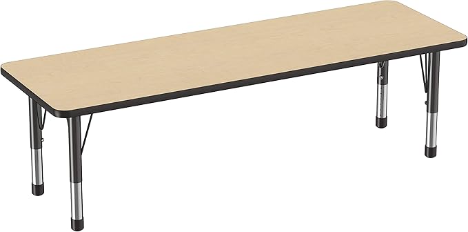 FDP Rectangle Activity School and Classroom Kids Table (24 x 72 inch), Chunky Toddler Legs, Adjustable Table Height 15-24 inches - Maple Top and Black Edge-Ruum Studio Home