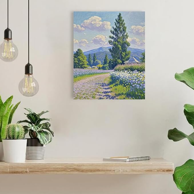 Countryside wildflowers landscape canvas poster natural plant flower artwork retro pastoral flower path suitable for farmhouse decoration-Ruum Studio Home